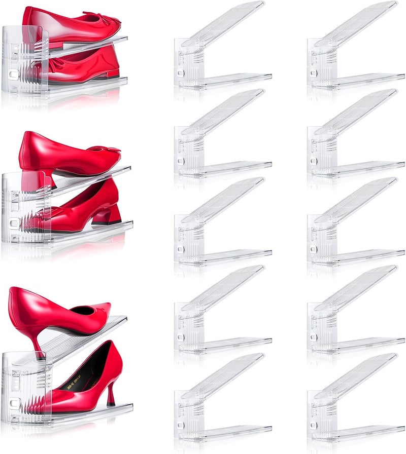 TOOKNIN Adjustable Shoe Slots Organizer,10PACK Transparent Shoe Stackers Shoe Rack Holder Shoe Space Savers Double Layer Stack Shoe Racks for Closet Organization(Transparent) - Image 1